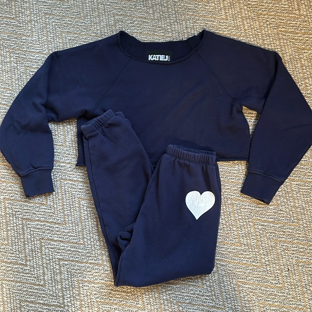Katie J NYC Heart Sweatpants and Cropped Crewneck Set